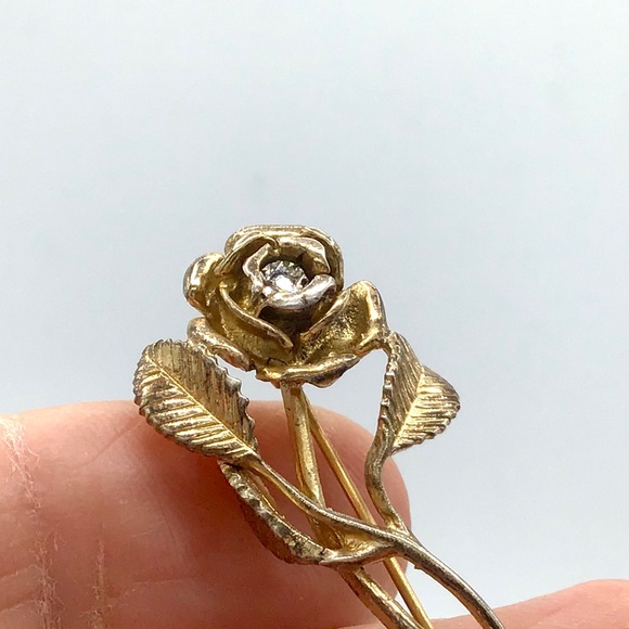 🌺RARE Vintage Gold & Genuine Diamond Brooch - Picture 2 of 16